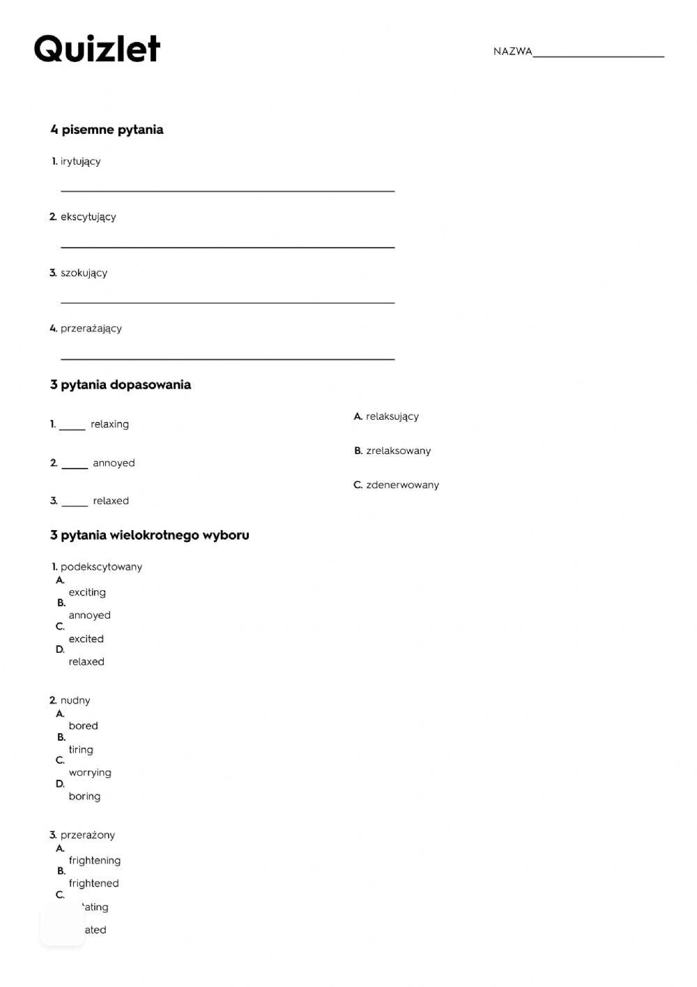 Adjectives ending -ing, -ed