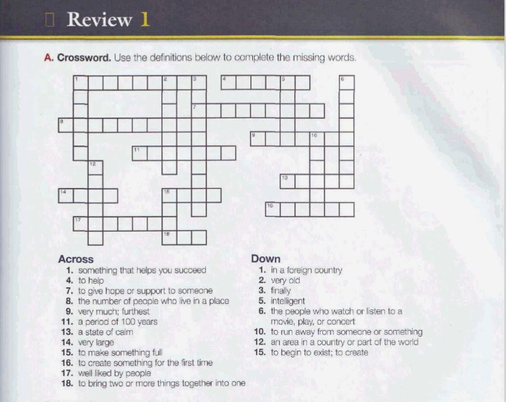 Reading Expolrer Unit 1 Crossword