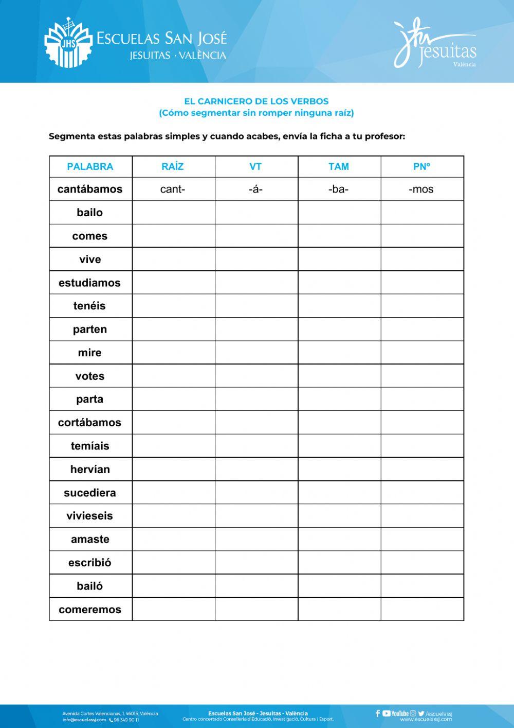 Segmentación verbos simples