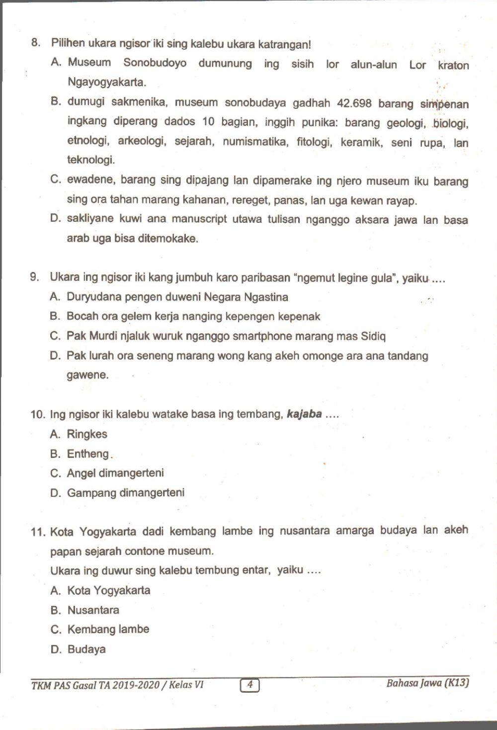 Latihan soal TKM Bahasa Jawa