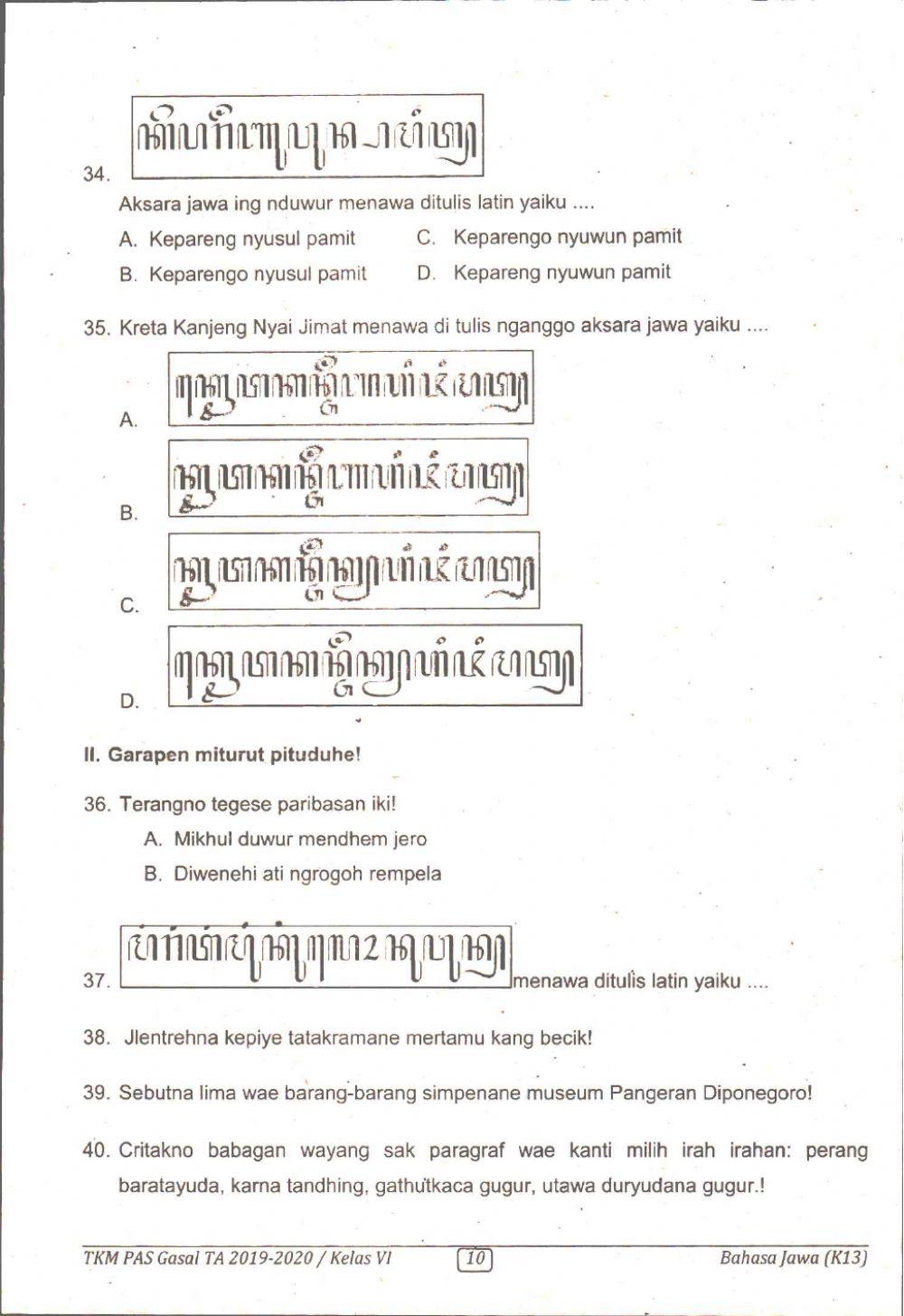 Latihan soal TKM Bahasa Jawa