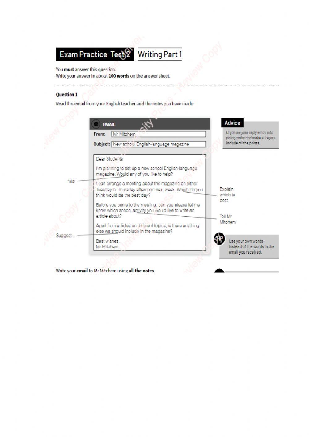 Special Assignment Writing PET part 1