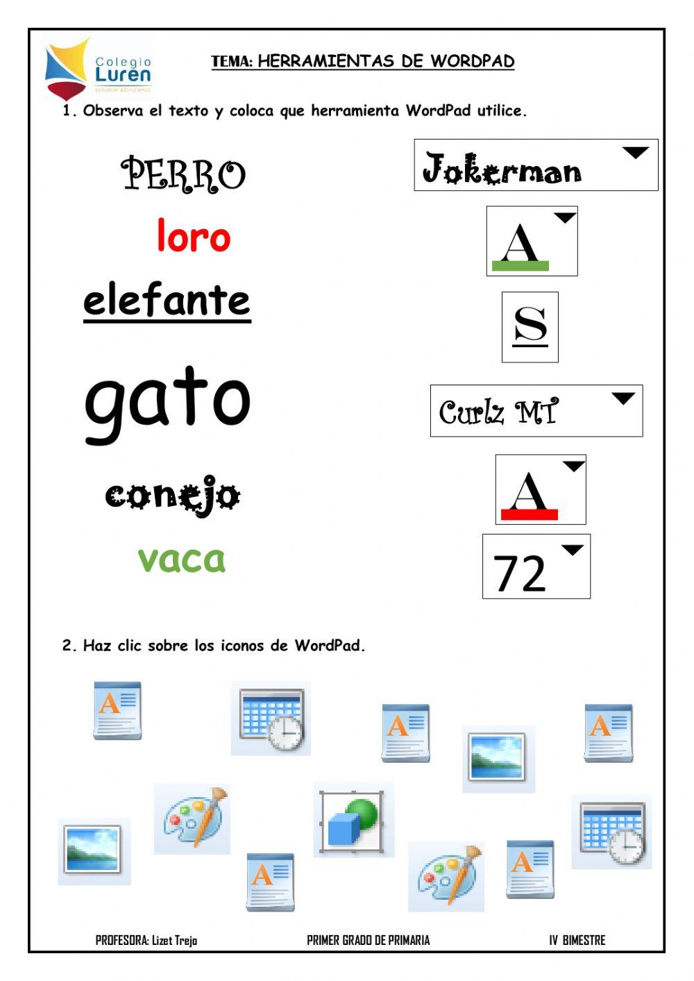Herramientas de Fuente WordPad