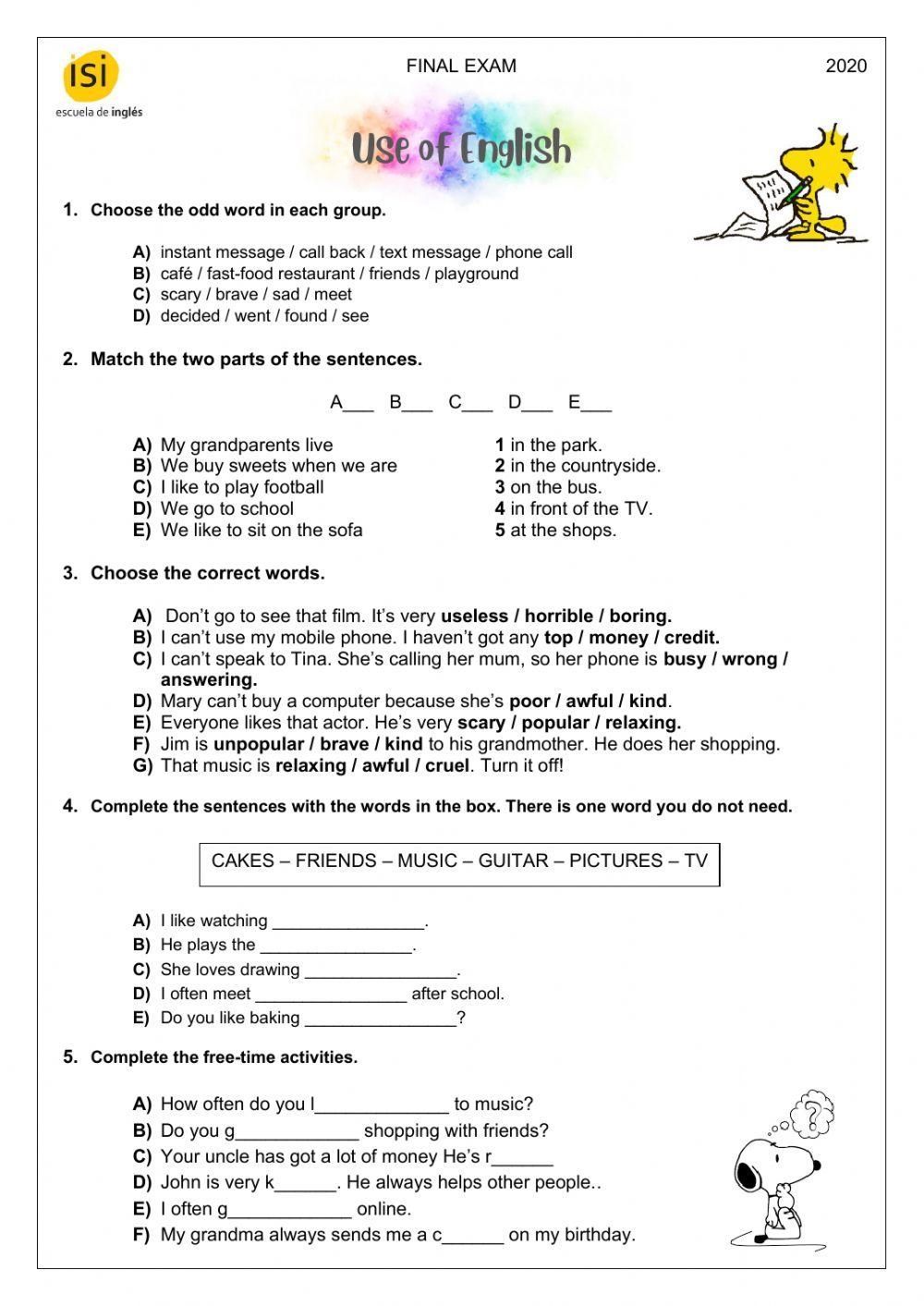 Final Test - Kids 4-Pre-adolescents 3 - Use of English