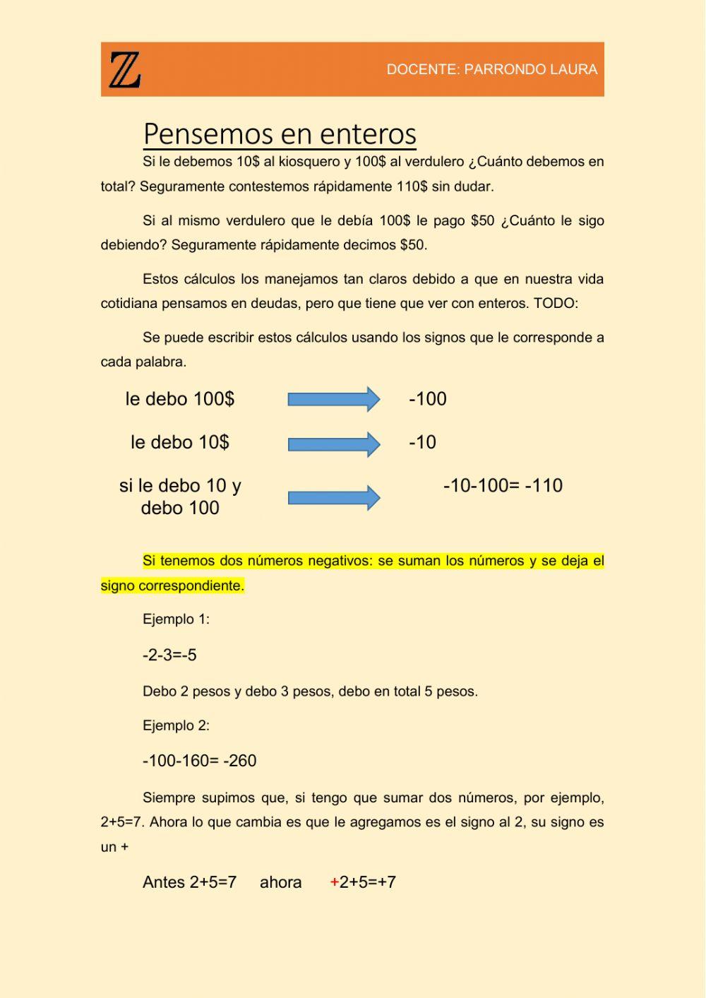 Suma y resta en enteros parte 1