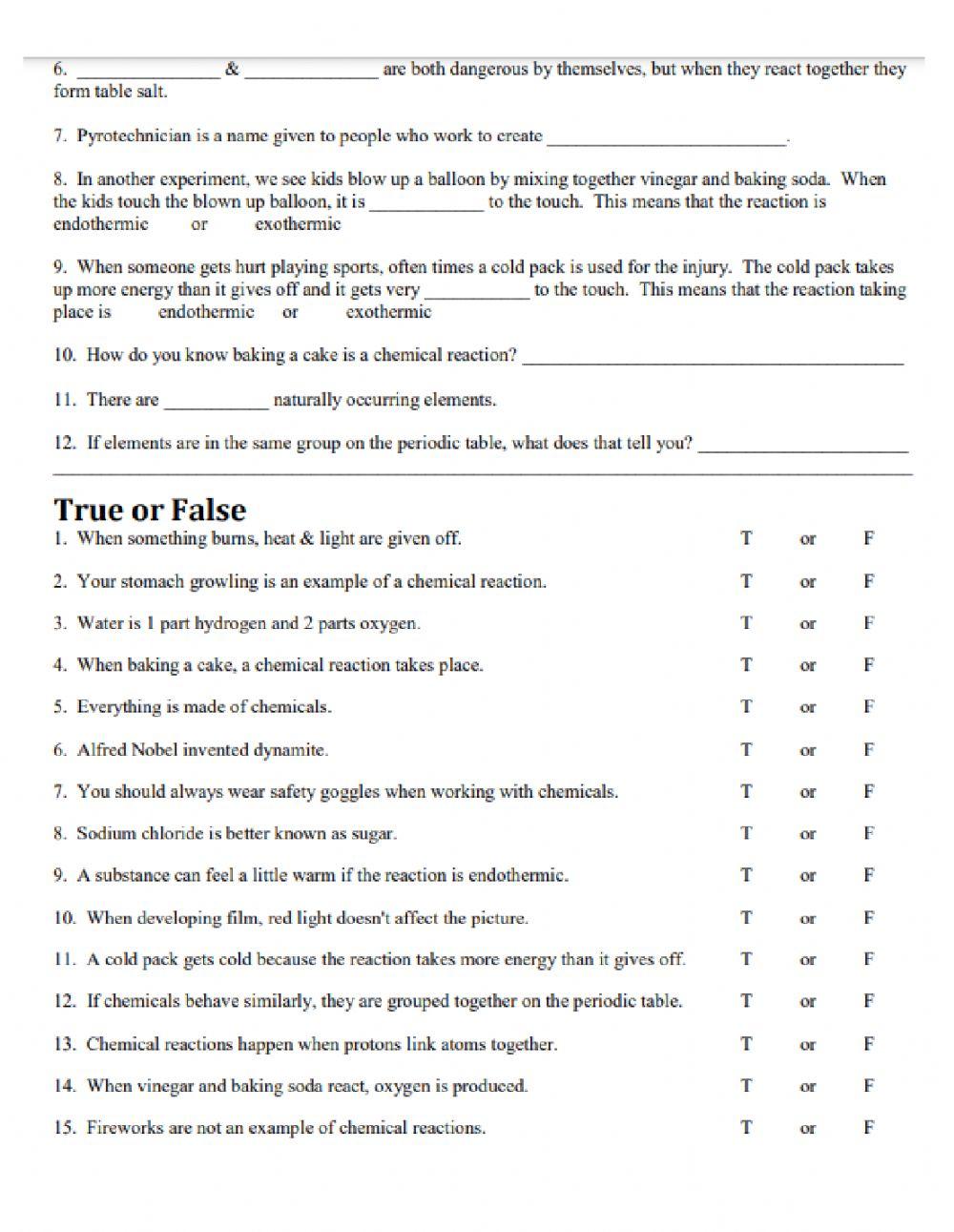 Bill Nye Chemical Reactions worksheet Live Worksheets