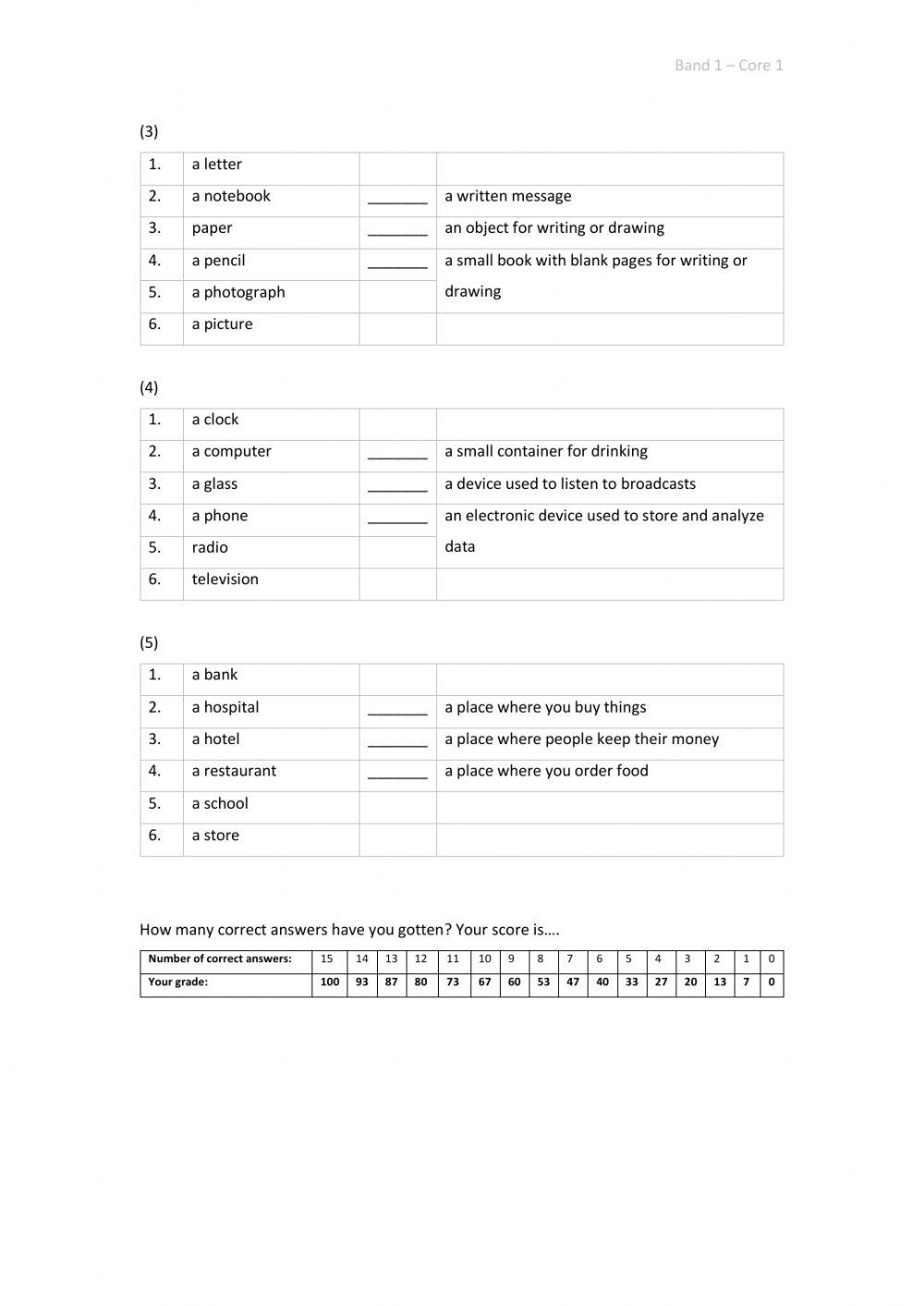 Band 1 (Core 1) - Unit 3 - Test