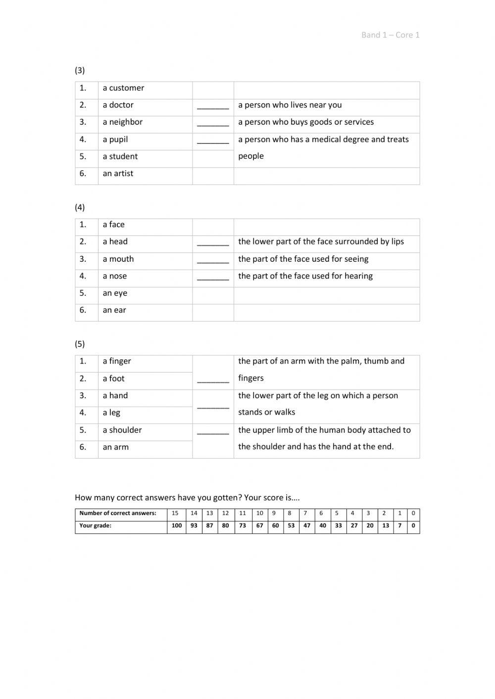 Band 1 (Core 1) - Unit 4 - Test
