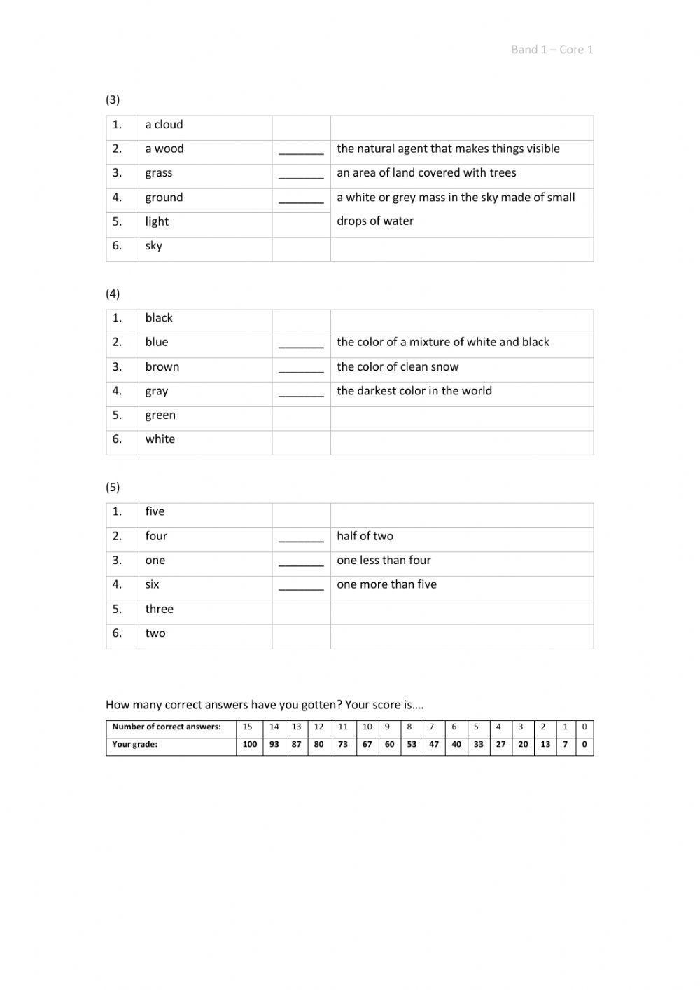 Band 1 (Core 1) - Unit 7 - Test