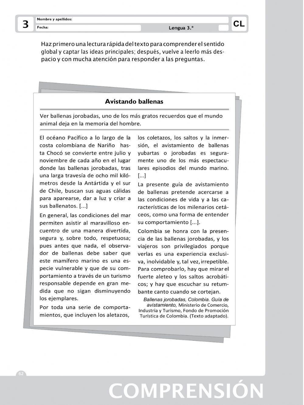 Comprensión lectora: ballenas jorobadas.