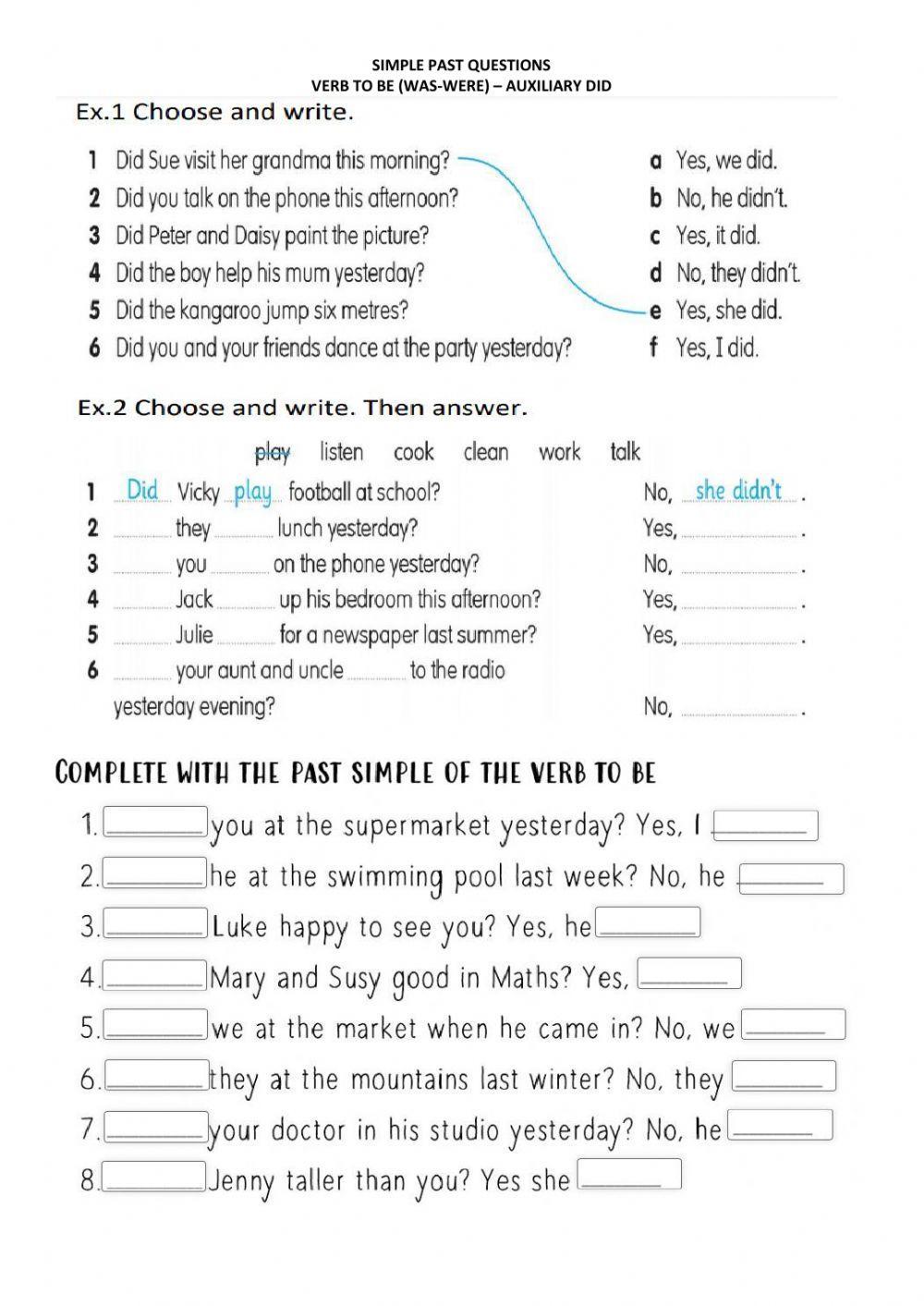 Simple past questions verb to be and auxiliary did