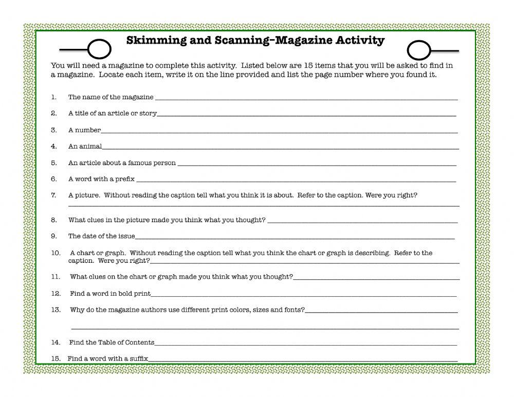 Skimming Magazine Activity 