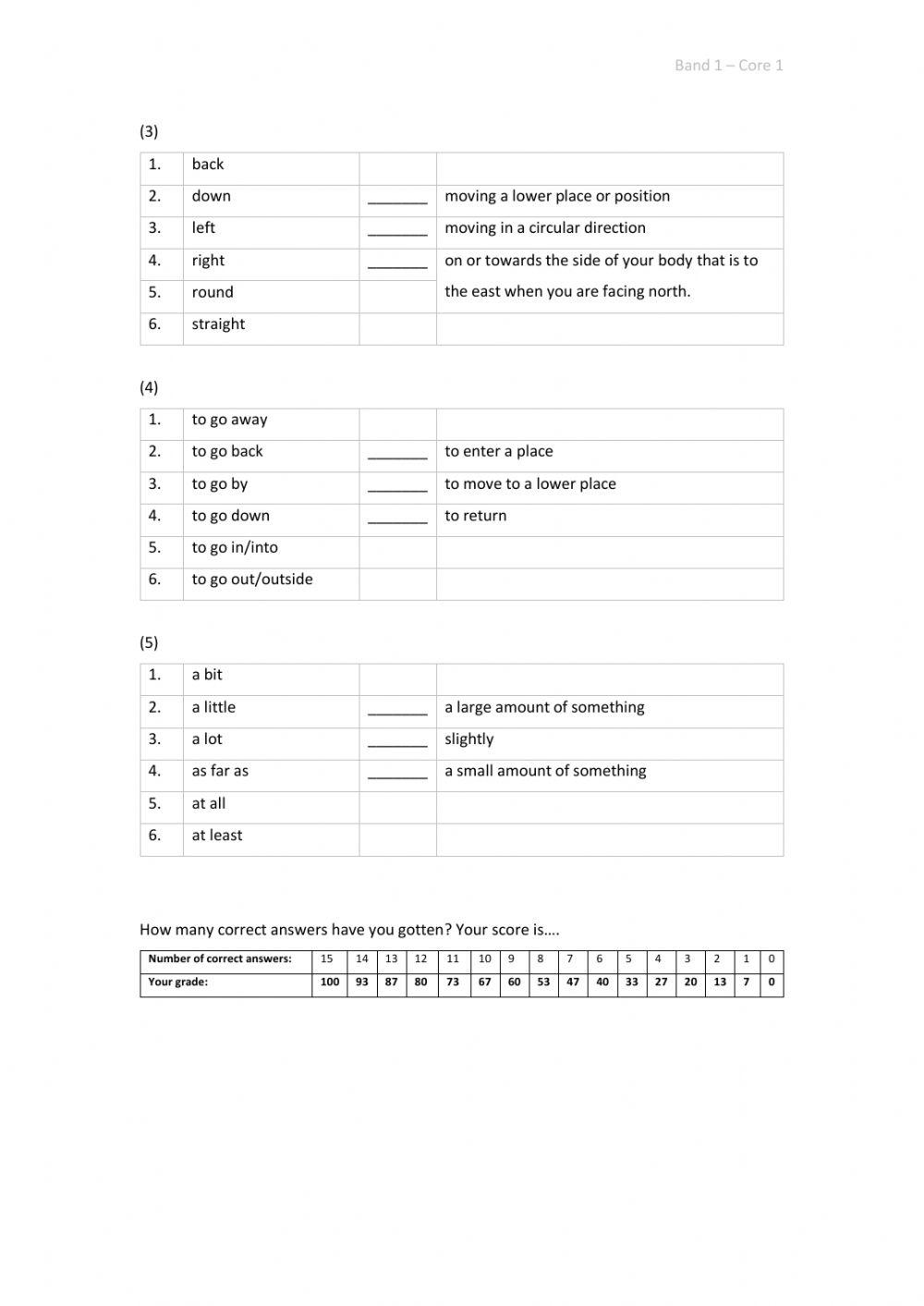 Band 1 (Core 1) - Unit 15 - Test