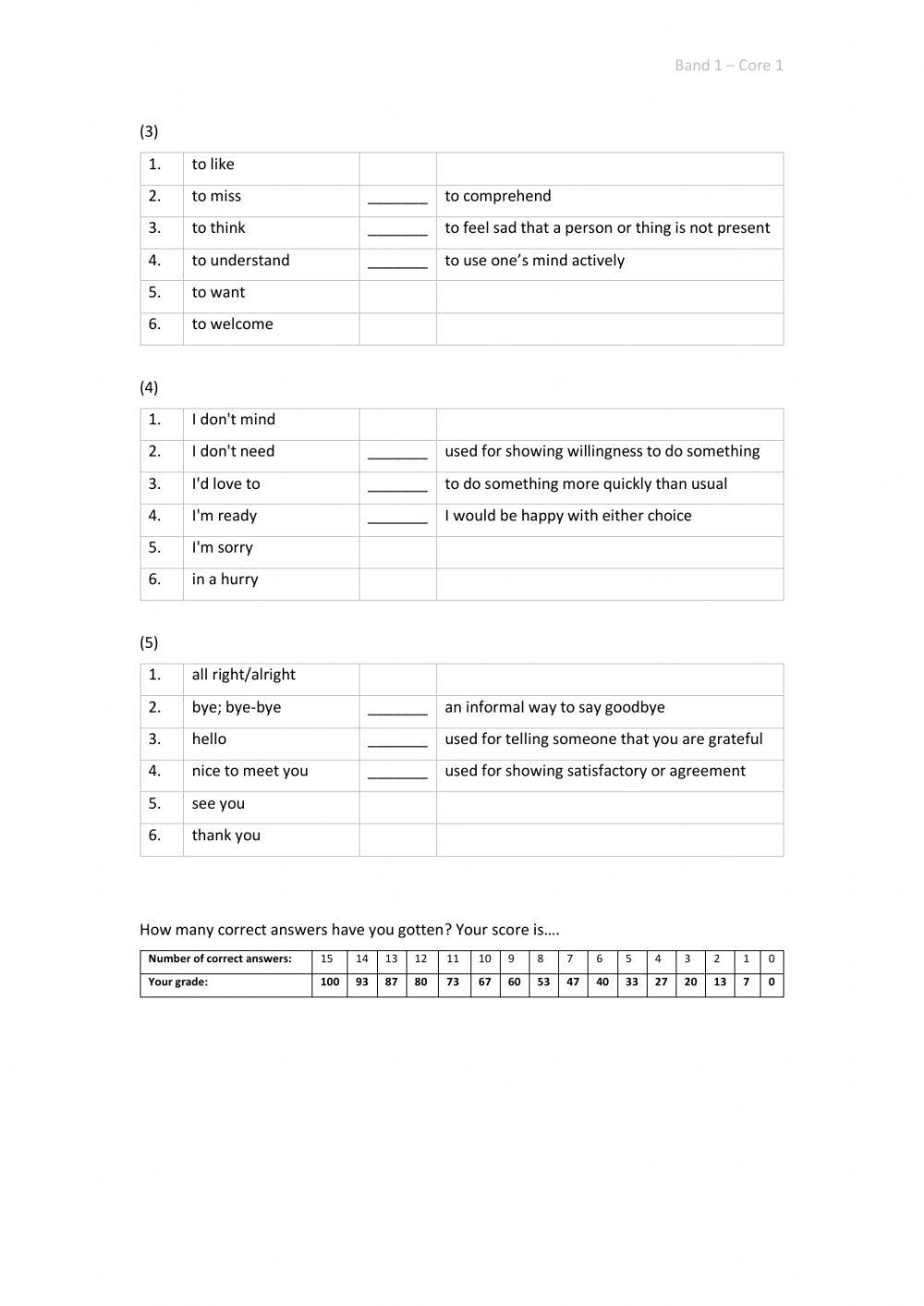 Band 1 (Core 1) - Unit 20 - Test