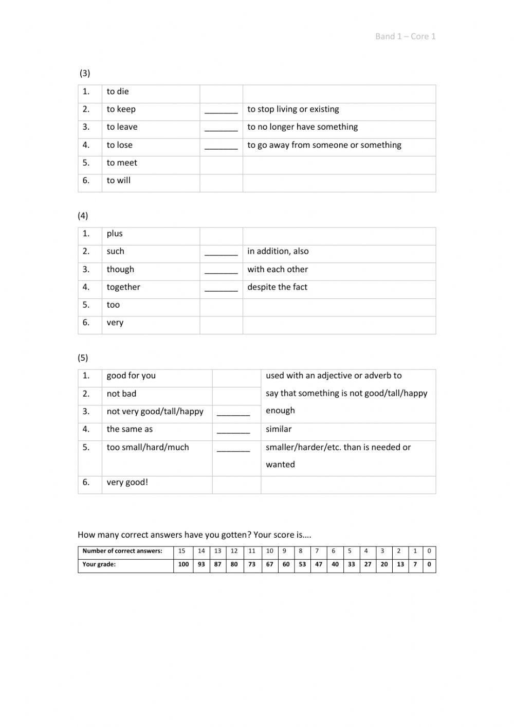 Band 1 (Core 1) - Unit 21 - Test