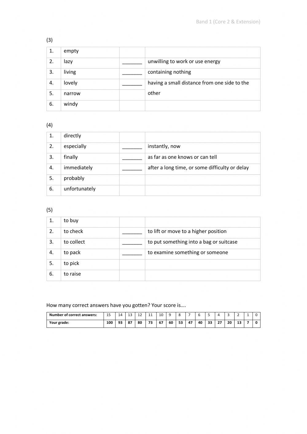 Band 1 (Core 2 & Extension) - Unit 4 - Test