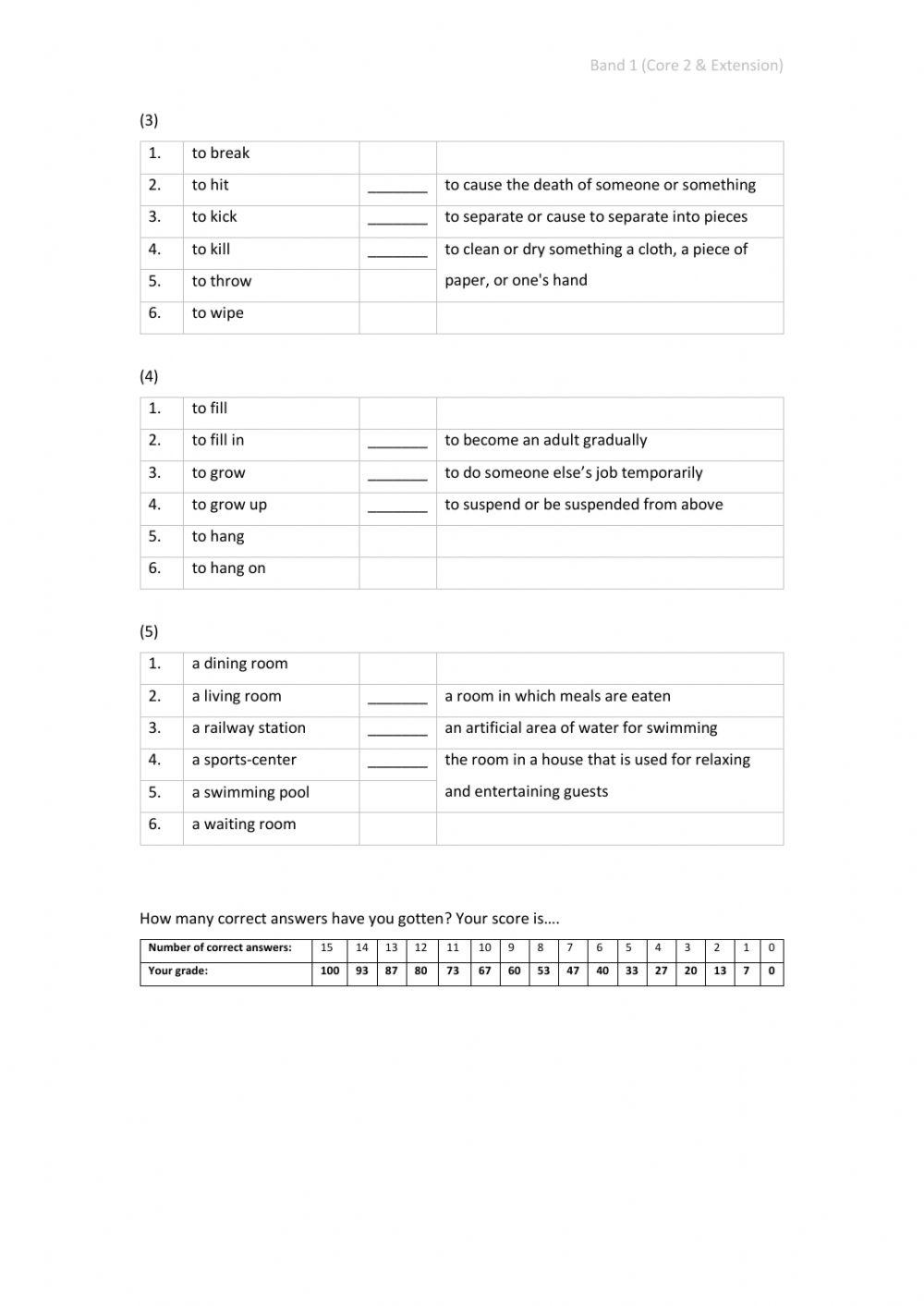Band 1 (Core 2 & Extension) - Unit 5 - Test
