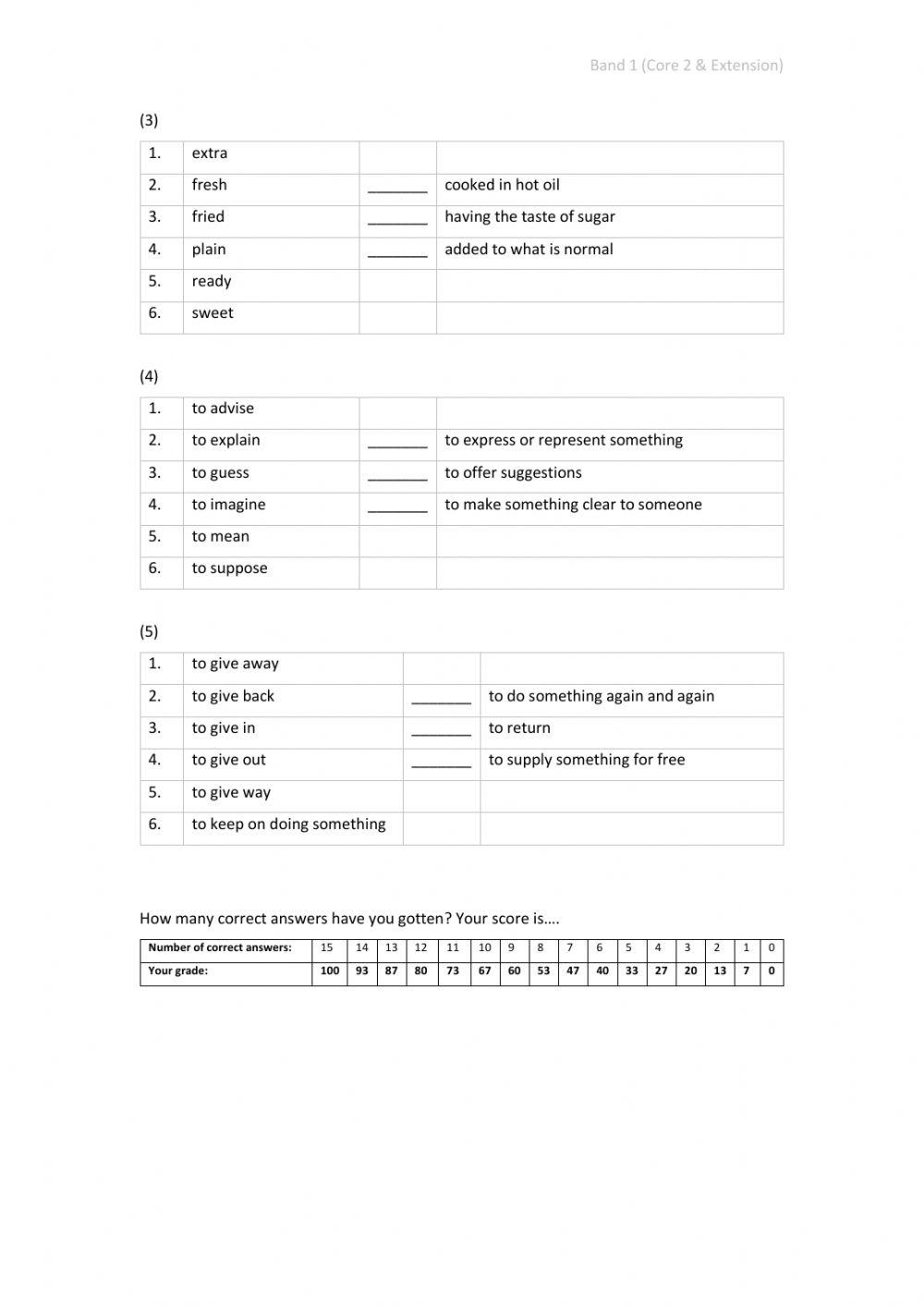 Band 1 (Core 2 & Extension) - Unit 6 - Test