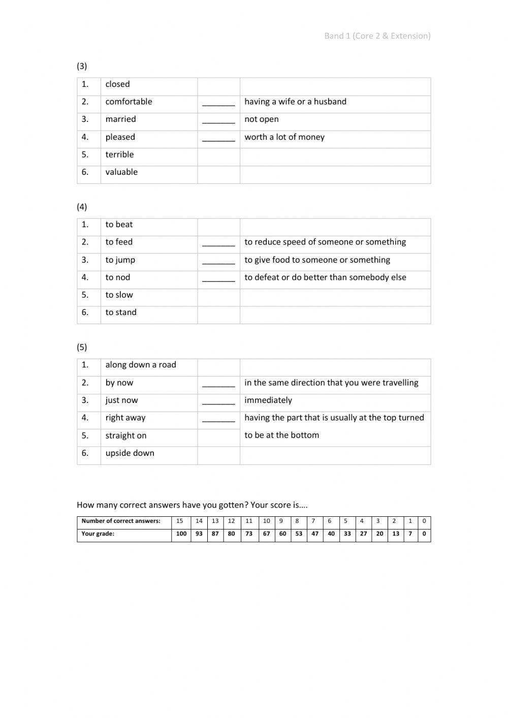 Band 1 (Core 2 & Extension) - Unit 8 - Test