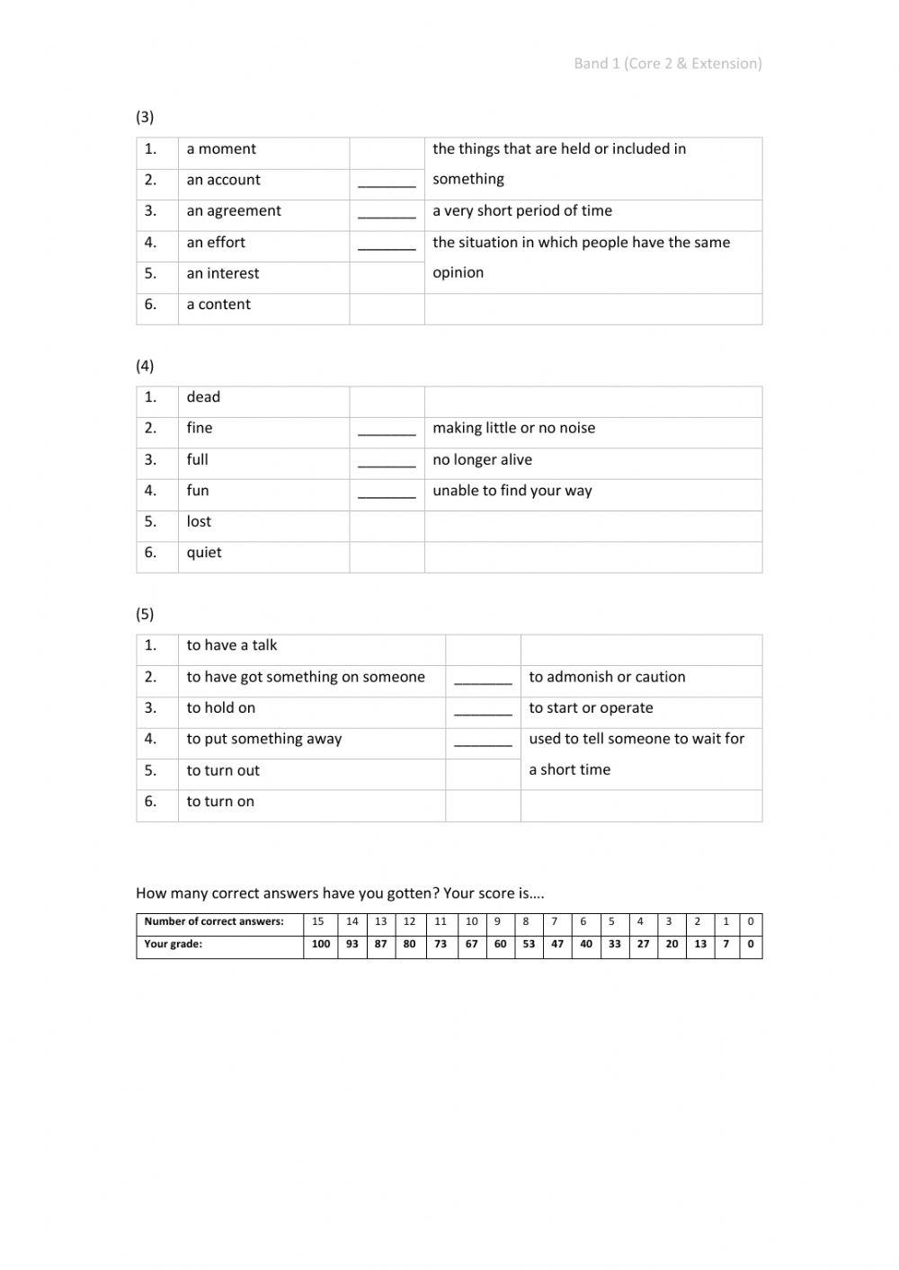 Band 1 (Core 2 & Extension) - Unit 11 - Test