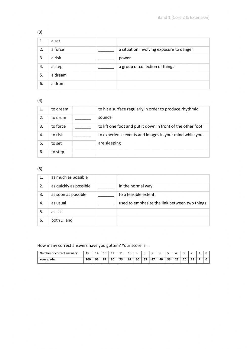 Band 1 (Core 2 & Extension) - Unit 15 - Test