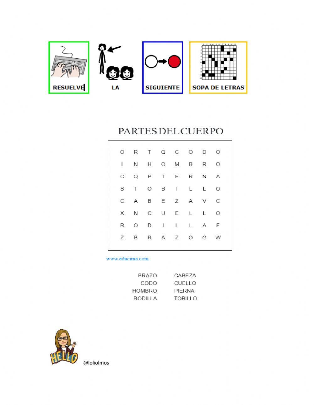 Sopa de letras Partes del cuerpo.
