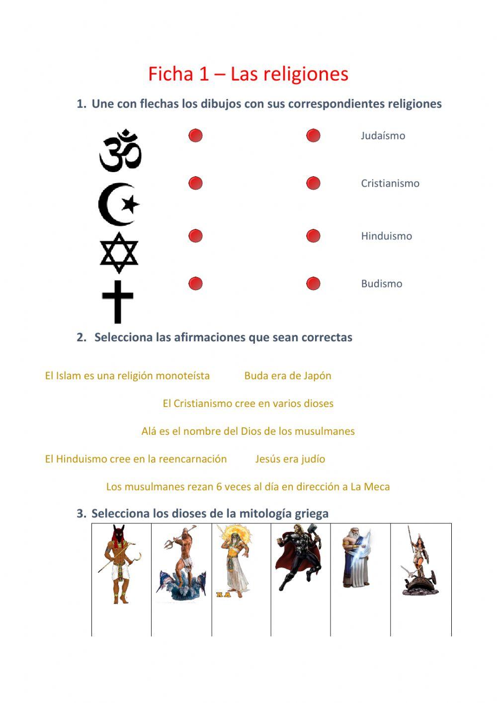 6º primaria tema 1 las religiones ficha 1