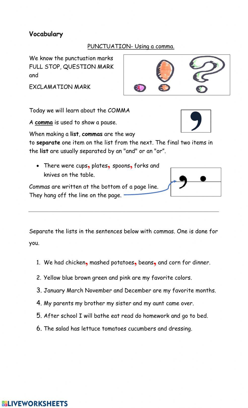Commas in a Series Homework Practice