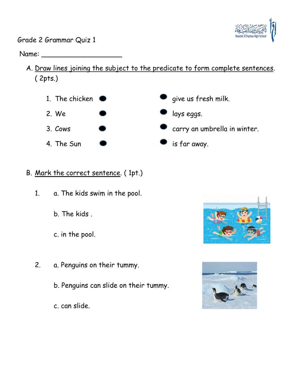 Grade 2- Grammar Quiz 1