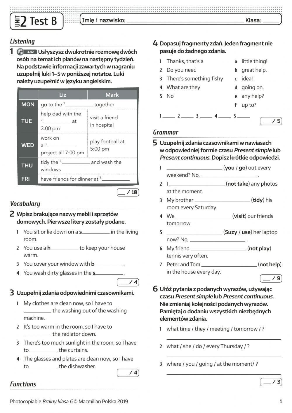 Brainy Klasa 6 Testy Pdf Unit 3 6253037 | Brainy 6 Unit 2 Test B | lida11117