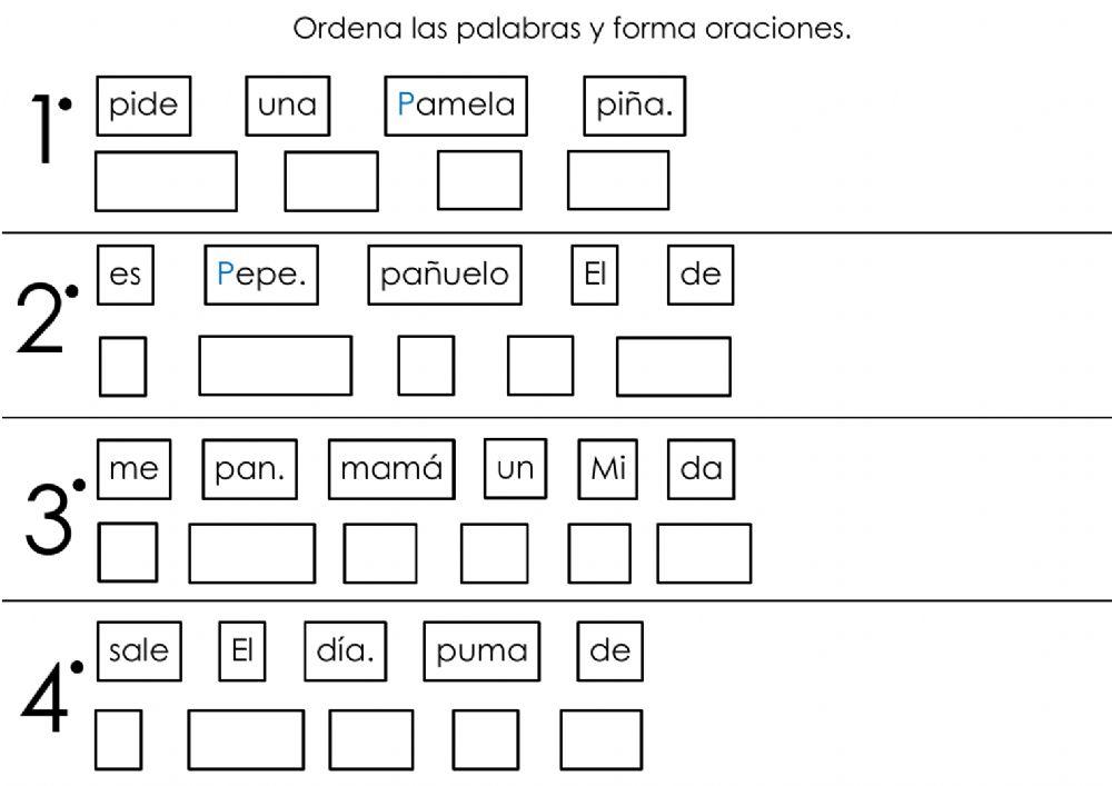 Ordena las palabras y forma oraciones.