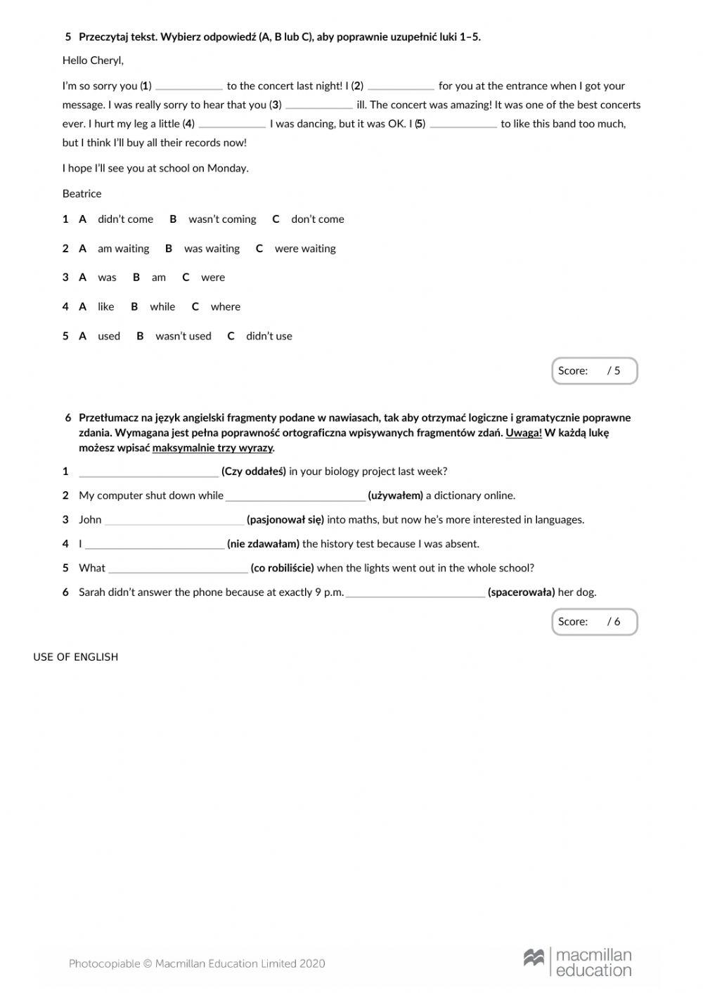 Klasa 7 unit test 3 edukacja