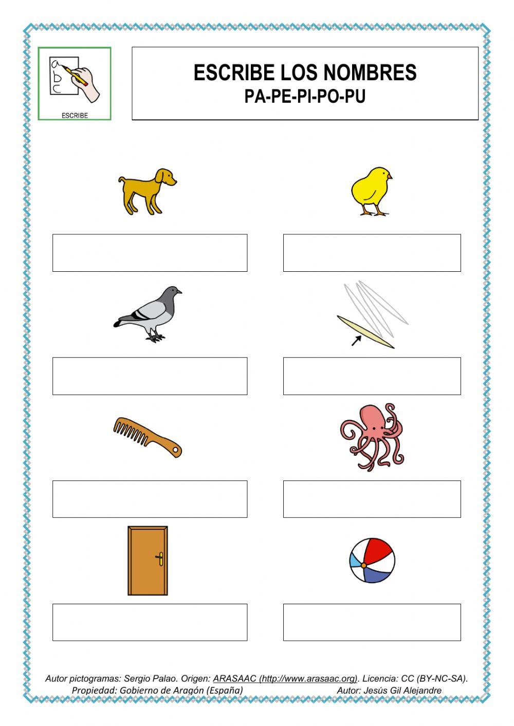 Escribe palabras con pa pe pi po pu