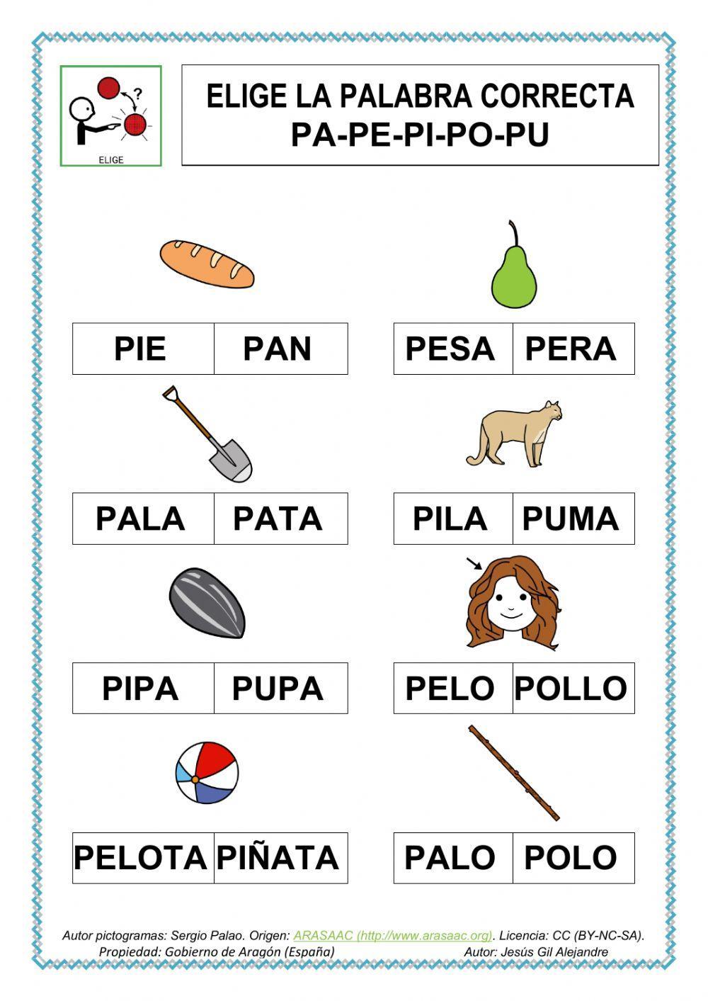 Elige la palabra correcta.pa pe pi po pu mayùsculas