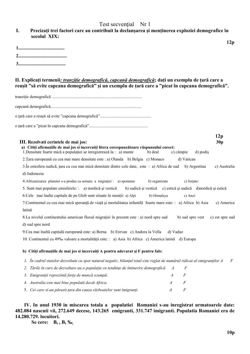 Evaluare sumativă populația