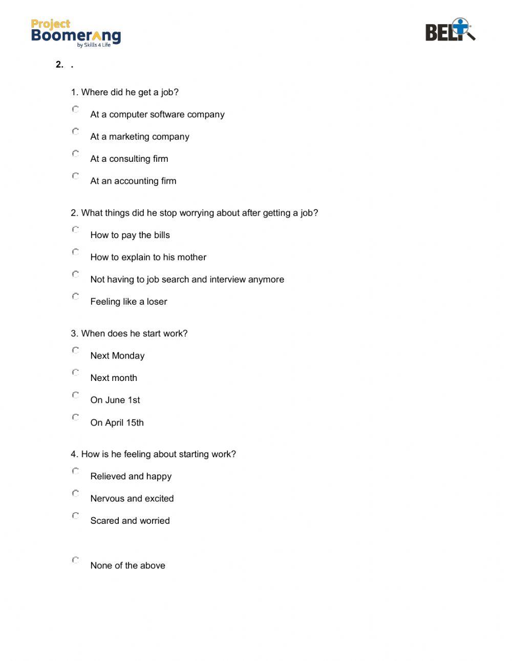 BELT Listening Comprehension Practice Part 2