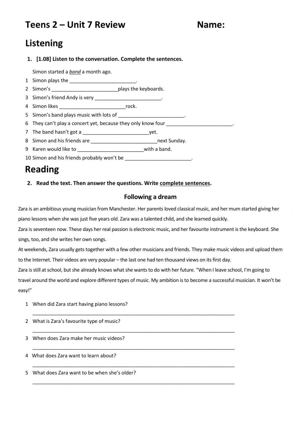 Teens 2- Unit 7 review