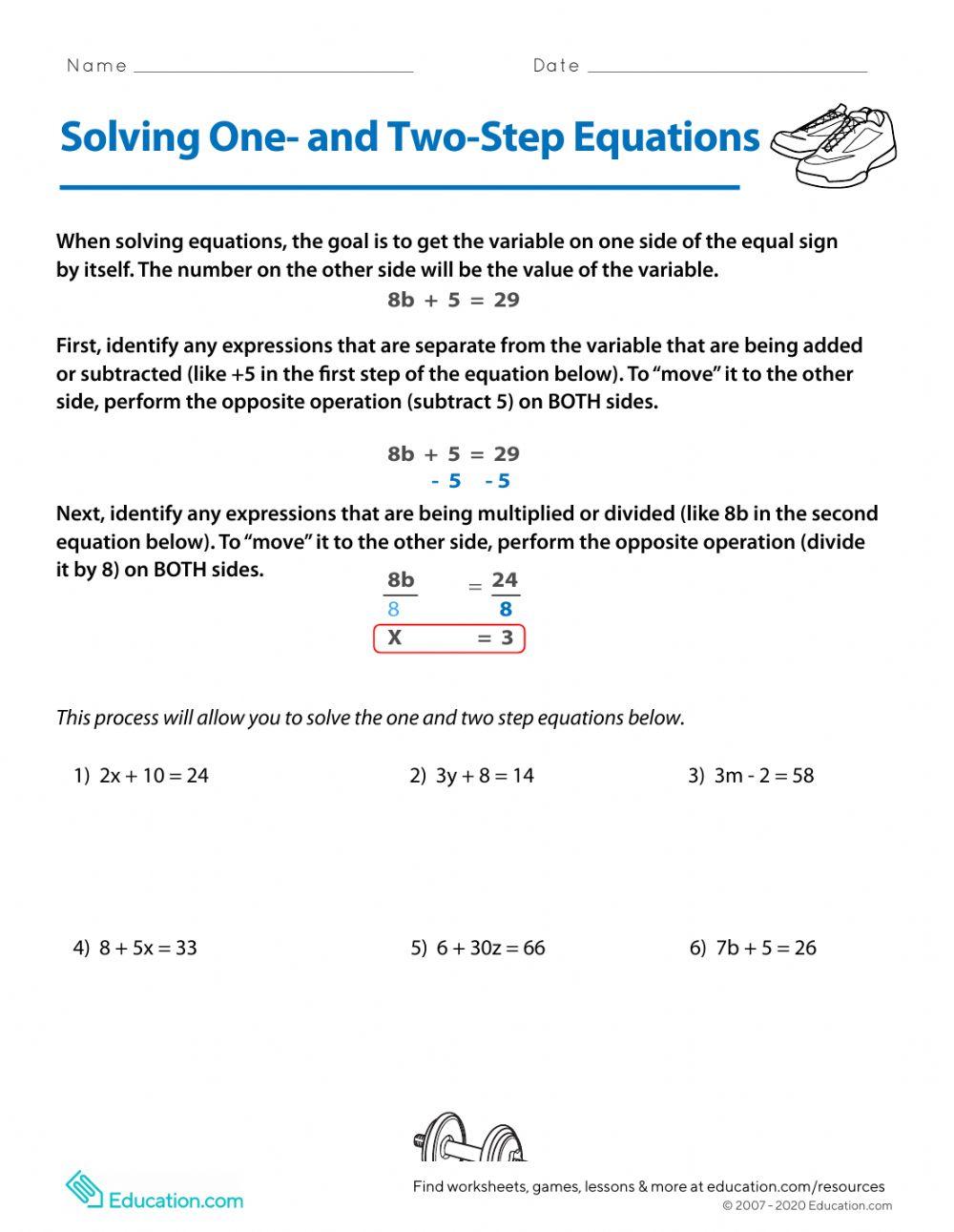 One and Two Step Equations online exercise for Live Worksheets