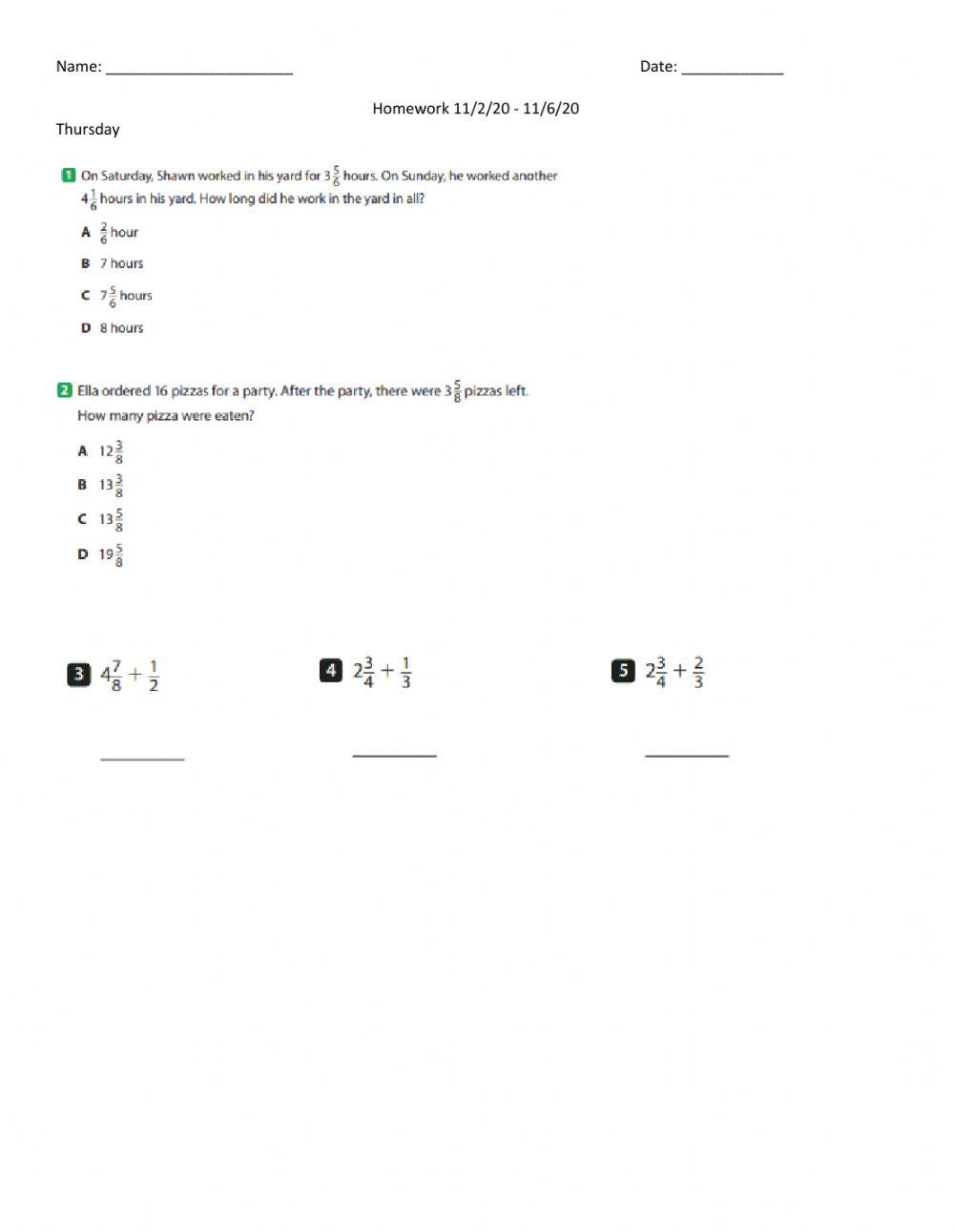 Spiral Review due 11-6