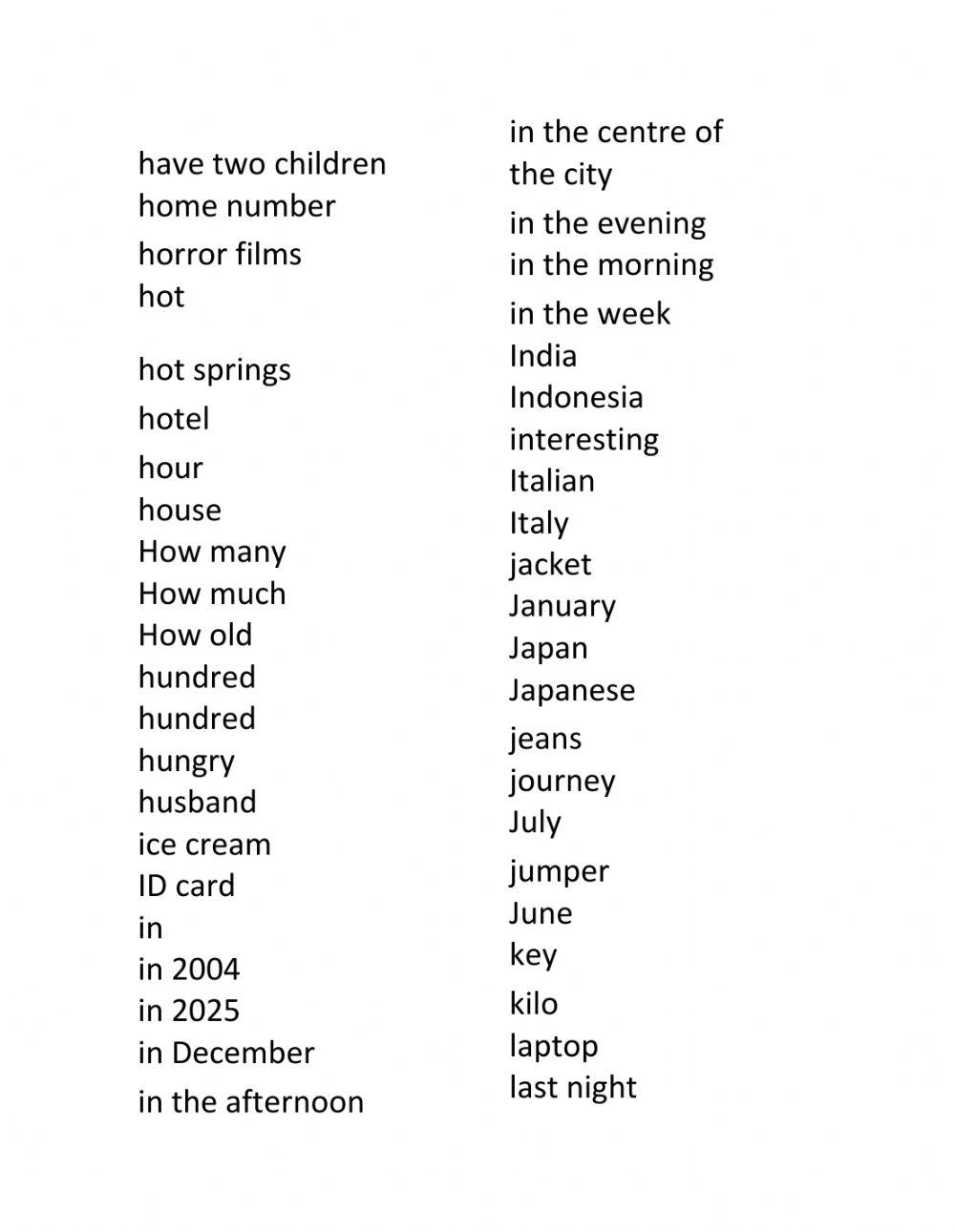 Wordlist A1  part 2