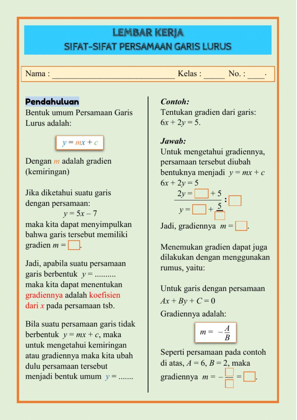 Sifat-sifat Persamaan Garis Lurus