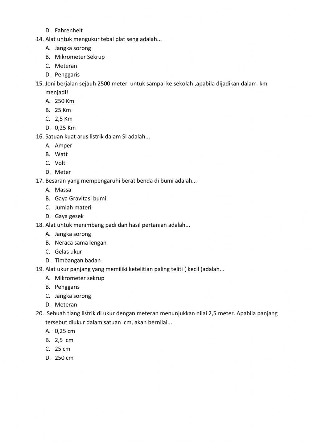 Ulangan harian 1 klas 7