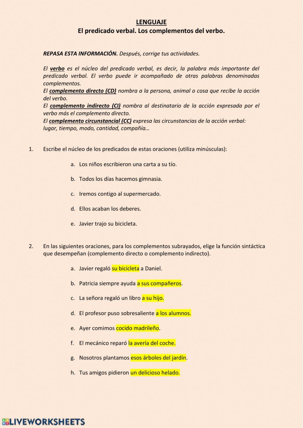 Predicado Verbal y complementos