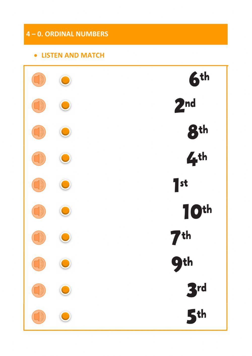 4-0. ORDINAL NUMBERS. LISTEN, READ AND MATCH