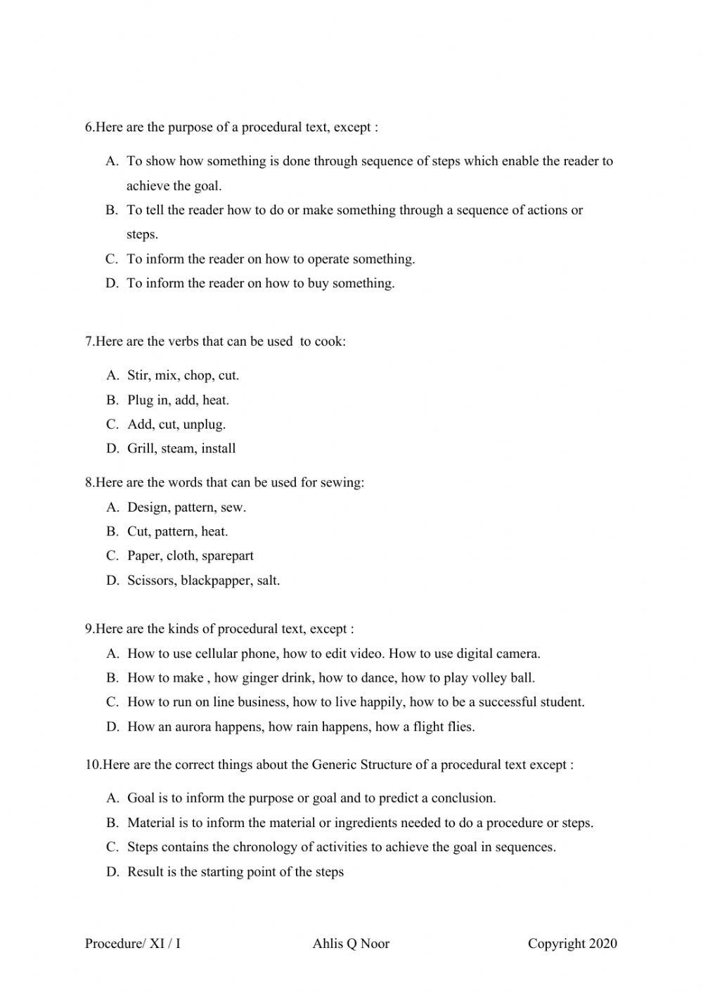 Procedural Text Ahlis Qoidah Noor Live Worksheets