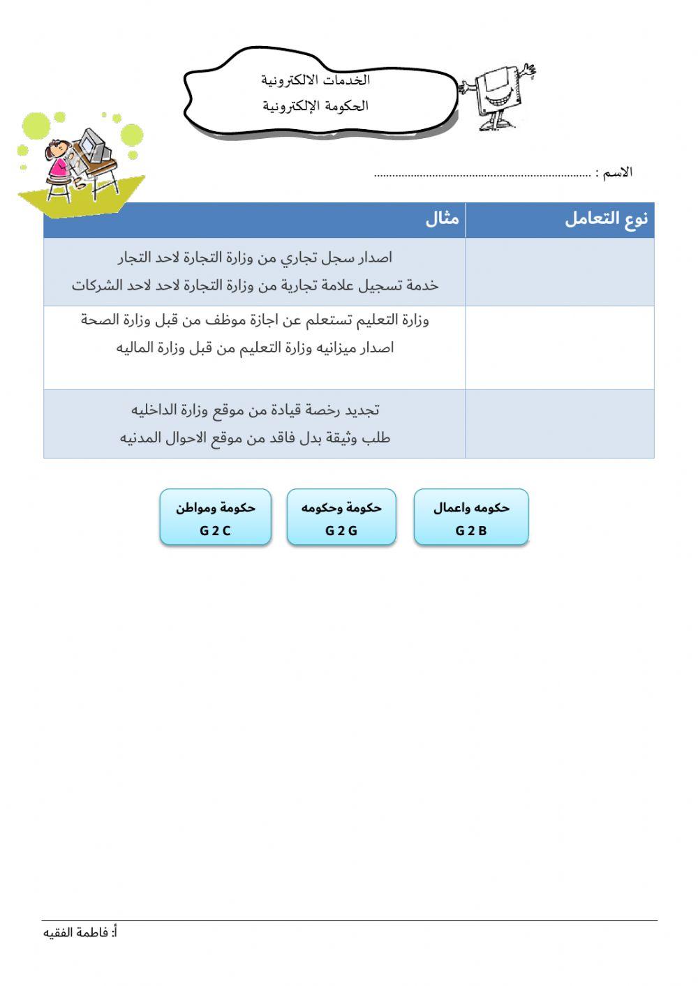 ورقة عمل الخدمات الالكترونيه