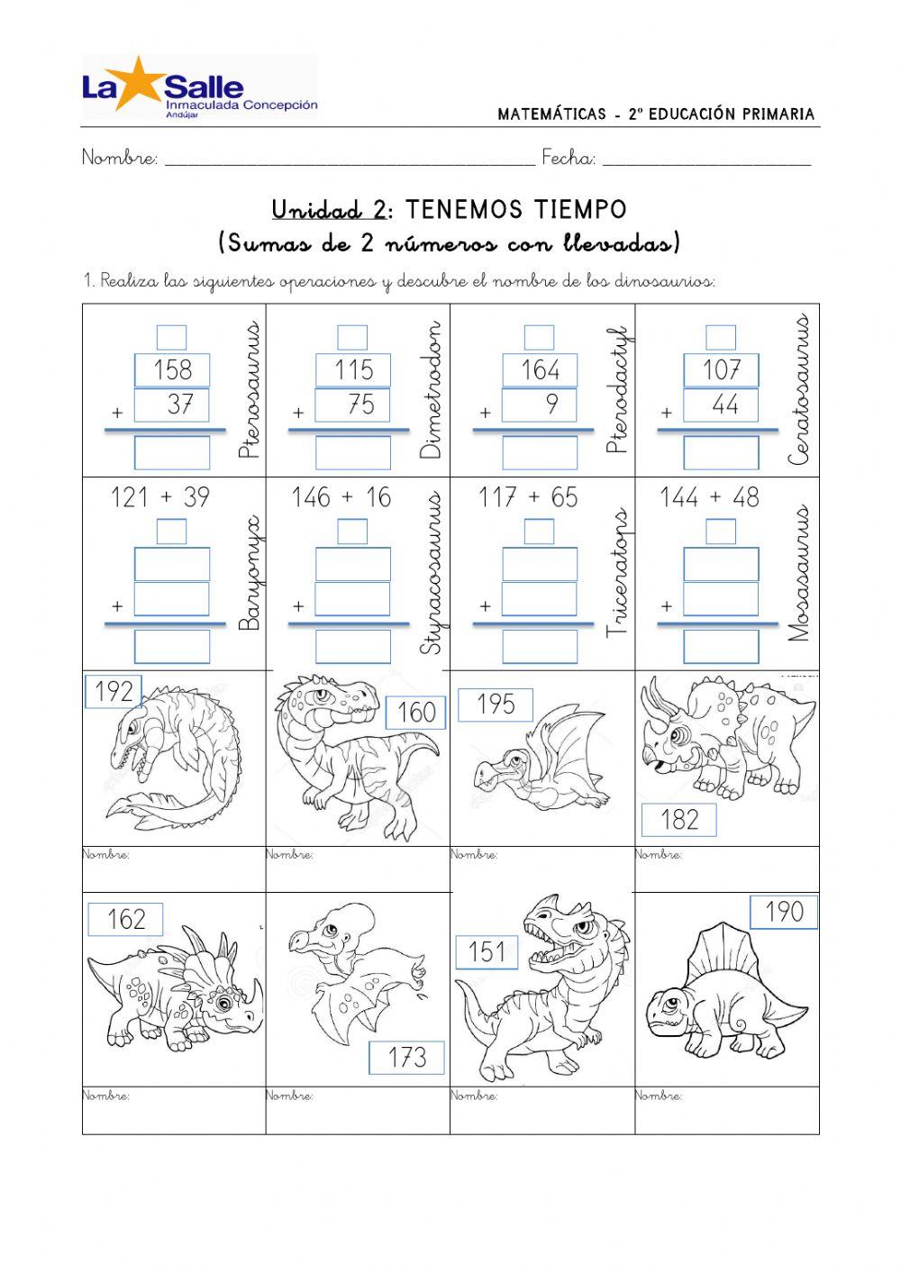 Ficha interactiva de repaso: SUMAS 2 nº con llevadas-UD2