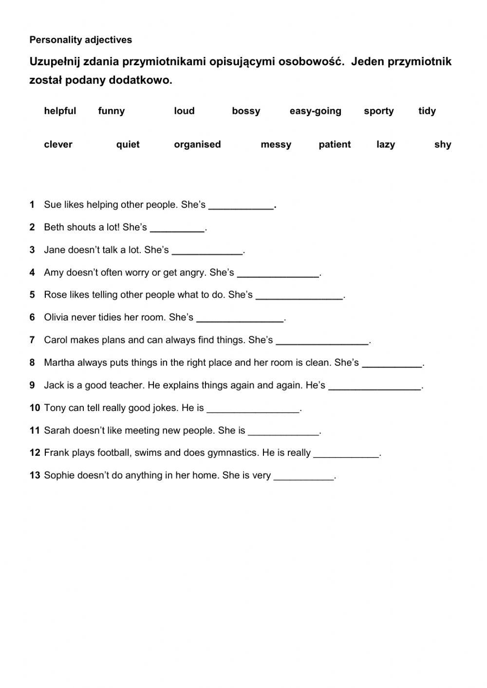 Character adjectives