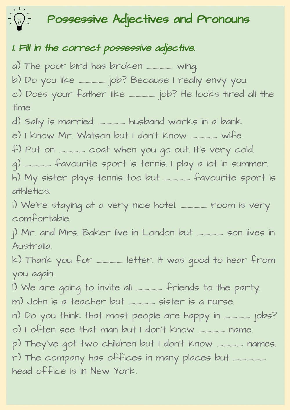 Possessive Adjectives and Pronouns