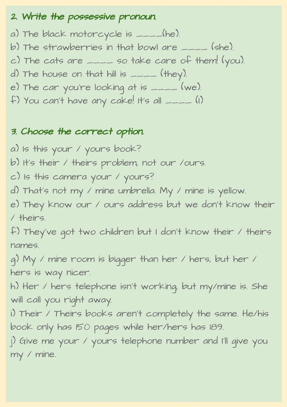 Possessive Adjectives and Pronouns